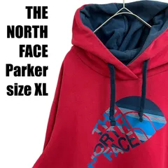 【人気ブランド】USA古着　THE NORTH FACE　パーカー　フーディー　プルオーバー　レッド×ブルーロゴ　サイズXL　メンズ　ヴィンテージ