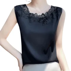 ☆ Aタイプ×ブラック ☆ S ☆ レースノースリーブタンクトップ  スーツ インナー ブラウス ノースリーブ ノースリーブブラウス 袖無しブラウス 袖なし レディース おしゃれ シンプル 無地 女性 大人 レース オフィスカジュアル ビジネスカジュアル