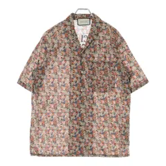 現行✨GUCCI シャツブラウス 花柄 フリル リボンタイクリスタルボタン GUCCI】グッチ『ボウタイ付 シルク 花鳥柄 長袖ブラウス size38