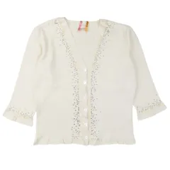 良品 Harrods ハロッズ スパンコール×ビーズ シルクニット カーディガン 七分袖 Vネック ハイゲージ カットソー ライトベージュ レディース 古着 中古 USED