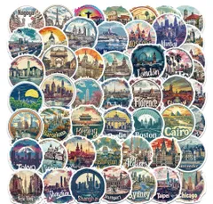 ステッカー世界お土産フレークシール丸可愛いお洒落ニューヨークエッフェル塔観光地城