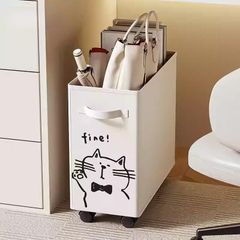 取っ手付き バスケット 隙間収納 ファイルボックス おもちゃ収納 雑誌 オフィス/引っ越し/家庭用収納ワゴン 本 大容量 おしゃれ 折りたたみ 布製 オフホワイト キャスター付き 収納ケース 収納ボックス Poxvalzor