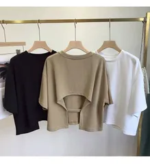 レディース 半袖Tシャツ  オーバーサイズ ショート丈 バックレース 丸首 ゆったり 吸汗速乾 ストリート系 xzzhang307-DX