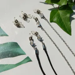 505 シンプル黒紐 と チェーンのマスク ・メガネホルダー 　予備 ゴム4個