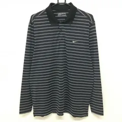 ★値下げ★【美品】ナイキゴルフ 長袖ポロシャツ 黒×白 ボーダー ロゴ刺しゅう  メンズ XL ゴルフウェア NIKE