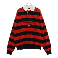 ALEXANDER WANG (アレキサンダーワン) フロントロゴ ボーダー ロングスリーブ ラガーシャツ ブラック/レッドのサムネイル