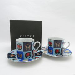 美品 GUCCI グッチ Guccissimo グッチシモ デミタスカップ＆ソーサー 2客 PORCELLANA ペア コーヒー 陶器 高級 テーブルウェア SU7272J 