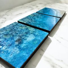 <カメの親子3連ボード> N006 超立体  沖縄の海 レジンアートボード　美ら海　オーシャンアート