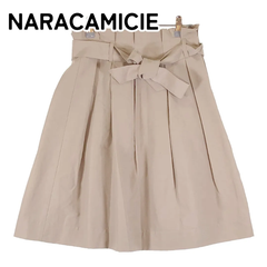 ★日本製★ ナラカミーチェ NARACAMICIE 【可愛いもきちんと感も手を抜かない】 リボン紐付きタックフレアスカート 【2 M相当】
