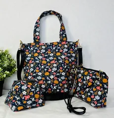 【裁縫ストア・ボヌール】大人かわいい　北欧風　小花ネイビー柄　トートバッグ　ボックスポーチ　ポーチ/サコッシュ　ショルダーバッグ　親子バッグ　ショルダーストラップ付き　ハンドメイド　/No.500-481