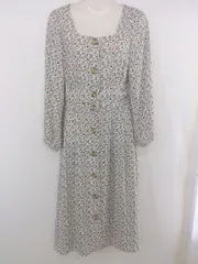 ◇ INGNI イング 花柄 長袖 膝下丈 ワンピース サイズM オフホワイト系 マルチ レディース E  【1304050011689】