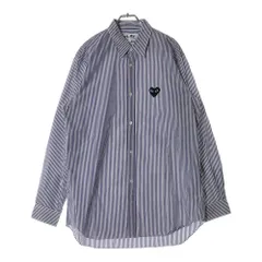 PLAY COMME des GARCONS (プレイコムデギャルソン) ハートロゴワッペン付きストライプ長袖シャツ ブルー AZ-B008