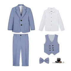 ☆ ブルー ☆ 140cm ☆ キッズ フォーマルスーツ 6点セットpk23710 キッズ フォーマルスーツ 男の子 6点セット 子供スーツ 子どもスーツ スーツ フォーマル 男子 6点 セット 無地 シンプル 長ズボン 蝶ネクタイ ジャケット シャツ ベスト
