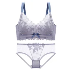 ☆ グレーブルー ☆ 38/85C ☆ ブラジャーショーツセット pmybrsho1204 ブラジャー ショーツ セット ブラショーツセット フルカップ レース セクシー 盛れる おしゃれ 大人 かわいい 可愛い 脇高 寄せ 上げ リボン フラワー