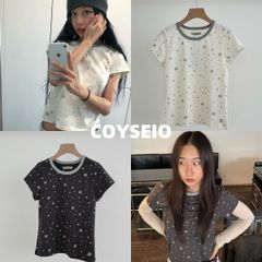 新品 韓国 COYSEIO コイセイオ MILKY STAR T-SHIRT 人気 星柄 半袖 Tシャツ ファッション Y2K 人気 春夏 かわいい おしゃれ レディース【2色選択可能】
