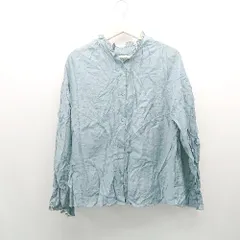 ◇ CLASSICAL ELF フロントボタン 透け感あり 薄手 袖口ゴム 長袖 ブラウス サイズL ブルー レディース E  【1307210023089】