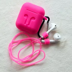 Apple AirPods 1/2 シリコンケース カバー 便利なカラビナフック付き イヤホン紛失防止用の紐付き イヤーフックカバー付き 各色 エアポッツ