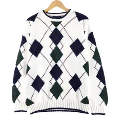 古着 90年代 トミーヒルフィガー TOMMY HILFIGER 総柄 アーガイル柄 コットンニットセーター メンズL ヴィンテージ /eaa362372/eaa362372