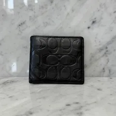 COACH コーチ 二つ折り財布 ブラック 黒 本革 レザー 型押しロゴ シグネチャー