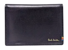 未使用 ポールスミス カードケース 二つ折り PSC831 濃紺 ダークネイビー ストライプステッチ 本革 定期入れ パスケース 名刺入れ Paul Smith