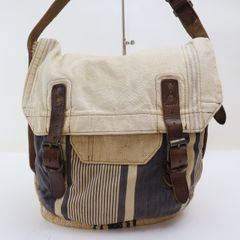 2506-60 ダブルアールエル ショルダーバッグ DOUBLE RL RALPH LAUREN ファブリック系×レザー製 ホワイト×ベージュ系 フラップ