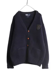 【お得なクーポン配布中!】 90s ポロ ラルフローレン ニット カーディガン メンズ L  オールド ウール セーター ワンポイント ワッペン 前開き 重ね着 ヘビーウェイト