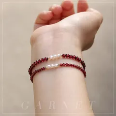 ナチュラルガーネット ブレスレット 珍珠 ストラップ レディース 小?デザイン 新版 手作り プレゼント用 ギフト M250212-12