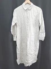 ◇ ⊂ MUJI 無印良品 ムジルシ リネン100% 長袖 膝下丈 シャツ　ワンピース サイズM グレー レディース E  【1410230026449】