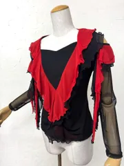 【フリル】新品　赤フリル　社交ダンス　ラテン　黒カットソーｂ1315
