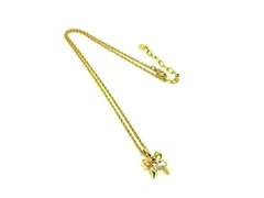 ■美品■ NINA RICCI ニナリッチ ラインストーン リボン ネックレス アクセサリー ゴールド系×シルバー系×グリーン系 DH1155