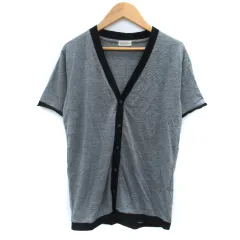 ナノユニバース nano universe カーディガン ミドル丈 Vネック 半袖 ボーダー柄 S 黒 ブラック 白 ホワイト /SM15