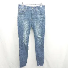 ◇ Θ AZUL BY MOUSSY ダメージ加工 ストレートジーンズ サイズM インディゴブルー レディース E  【1411210005188】