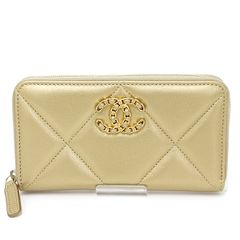 シャネル CHANEL 19 スモール ジップ ウォレット ラムスキン ゴールド 30番台 キルティング ココマーク【中古】