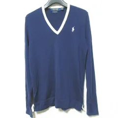 美品 POLO GOLF RALPH LAUREN ポロゴルフ ラルフローレン メリノウール Vネック ニット セーター サイズS ネイビー レディース 古着 中古 USED