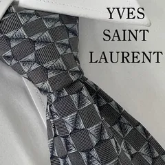 《美品》YVES SAINT LAURENT(イヴサンローラン）シルクネクタイ 市松模様 チェック柄 グレー