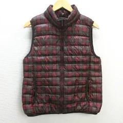 U■ユニクロ/UNIQLO ウルトラライトダウンベスト/チェック柄【L】赤/LADIES/30【中古】■