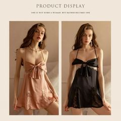大人気 セクシー ランジェリー リボン キャミソール ベビードール Tバック セット サテン 紐パンツ ショーツ セクシーランジェリー エッチ 下着 セクシー エロ 過激  勝負下着 きれいめ