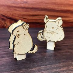 クリップ チンチラ ピンチ 木製 動物 2個セット 文房具 【Koral】