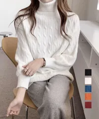 ニットトップス 長袖 ケーブル編み 秋冬