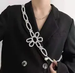 パールチェーンアクセサリーウォレットチェーン（フラワー）レディースおしゃれ韓国