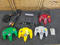 SET-20250619-01 Nintendo64 ニンテンドー64 NUS-001 本体 ACアダプター コントローラー4個 中古 NUS-013 振動パック 任天堂 N64 通電のみです！　ジャンク品