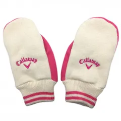 ★SALE価格★【超美品】キャロウェイ ニット手袋 ミトングローブ 白×ピンク ニット×フリース 両手 ロゴ刺しゅう レディース  ゴルフウェア Callaway