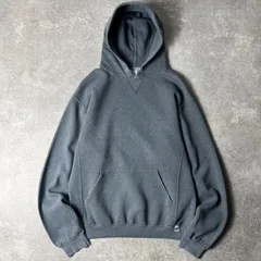 00s RUSSELL 無地 前V スウェット フード パーカー M / 00年代 オールド ラッセル トレーナー プルオーバー グレー リバース RW