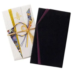 珠音 ふくさ 祝儀袋 セット 慶弔 両用 紫 黒 金封 ちりめん 袱紗 男性 女性 結婚式 香典 日本製 (黒＋青祝儀袋)