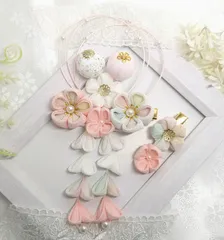 霞色合わせ❀つまみ細工の髪飾り❀小さなクリップの２点組❀春霞色