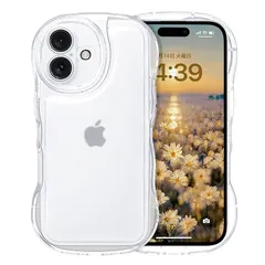 GUAGUA いphone 16 ケース クリア ウェーブ iPhone16 ソフト TPU 透明 ケース うねうね 人気 バンパー 耐衝撃 超軽量 薄型 ストラップホール付き アクスタが入る スマホケース iPhone16 楕円形カメラ アイフォン 16 1