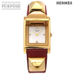 希少品】HERMES エルメス時計 メドール スタッズ赤レザー クォーツ