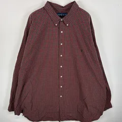 古着 ラルフローレン RALPH LAUREN 長袖シャツ ボタンダウンシャツ ワンポイント ロゴ 刺繍 大きいサイズ 4XLT  レッド系 チェック メンズ