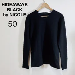 HIDEAWAYS BLACK by NICOLE クルーネック 長袖 カットソー プルオーバー ジャカード ブラック ボーダー ロンT インナー カジュアル 50 LLのサムネイル