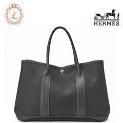 HERMES エルメス ガーデンパーティPM 　トートバッグ　トワルオフェシェ　黒（シルバー金具）レディースバッグ　ブランド【中古】【送料無料】